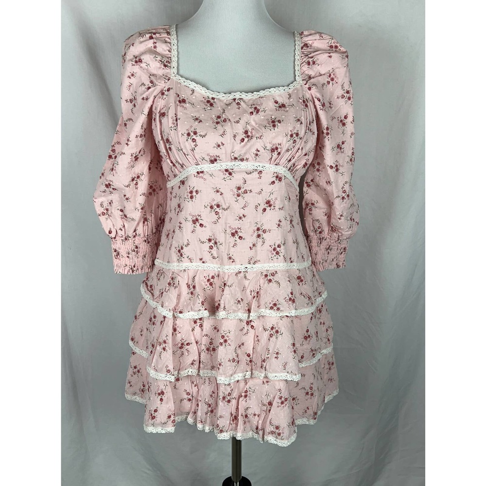 Lulus Lasting Bliss Pink Floral Print Mini Dress, Large
